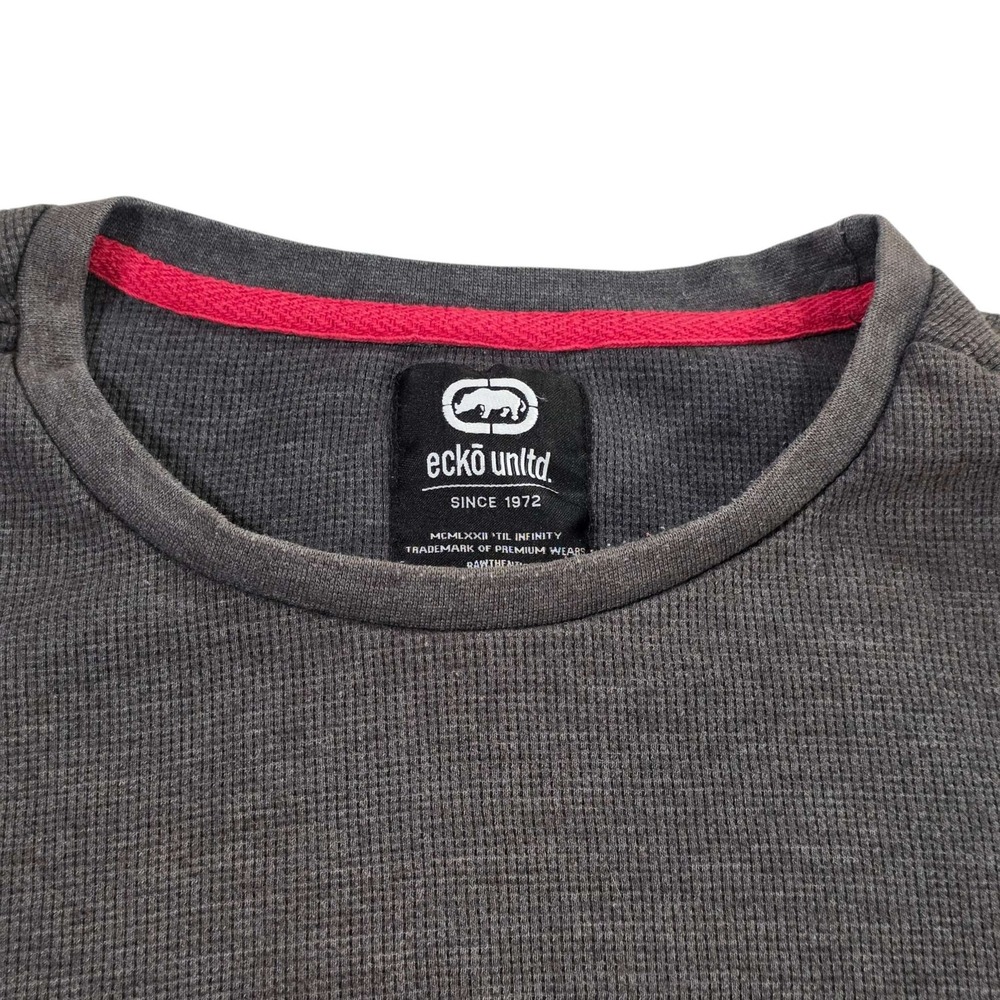 Ecko Unltd. Thermal Long Sleeve Shirt Crewneck Graphic Patch Size 2XL Gray New - Picture 7 of 13
